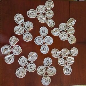 Vintage Lot of 8 Crochet Doily Doilies Lace Circle Ivory Scalloped Edges Cottage